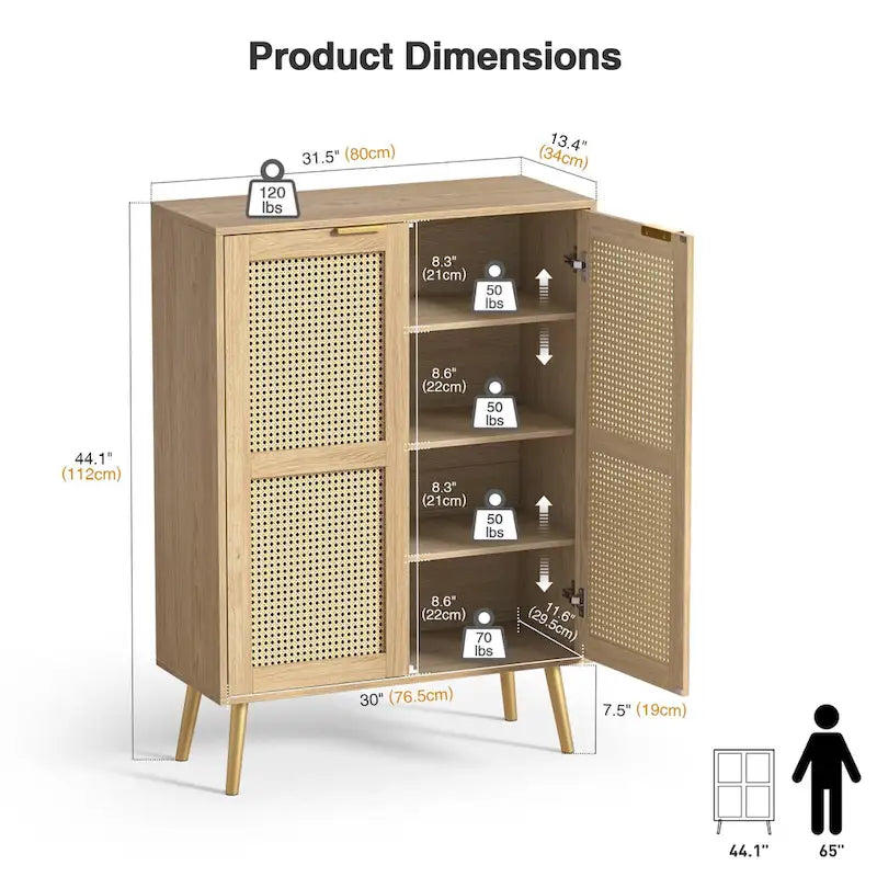 Meuble à chaussures en rotin 16 paires Meuble de rangement à chaussures sur pied pour entrée