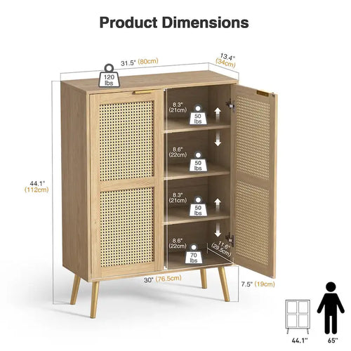 16 Pairs Rattan Shoe Storage Cabinet Freestanding Shoe Rack Organizer for Entryway