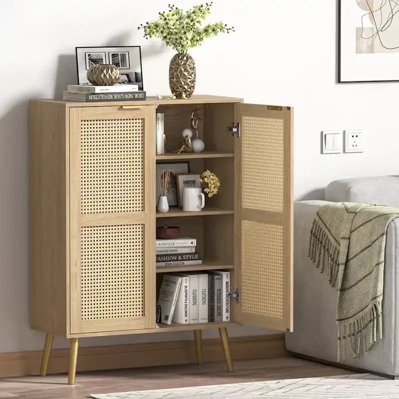 Meuble à chaussures en rotin 16 paires Meuble de rangement à chaussures sur pied pour entrée