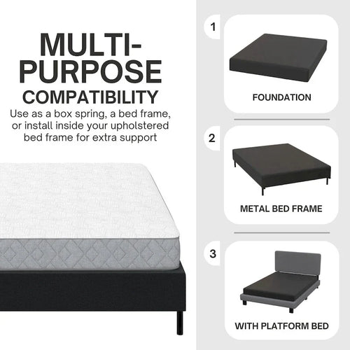 2-in-1 Metal Box Spring Foundation & Bed Frame, Headboard Brackets & Legs Included