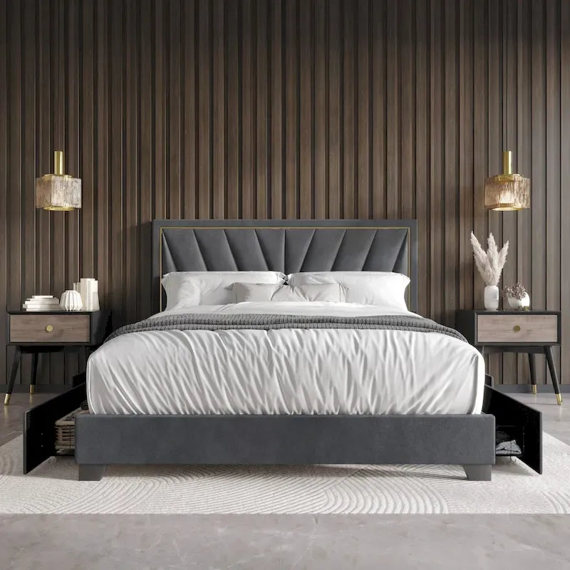 Full Upholstered Storage Platform Bed