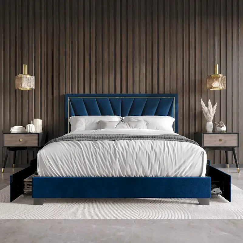 Full Upholstered Storage Platform Bed